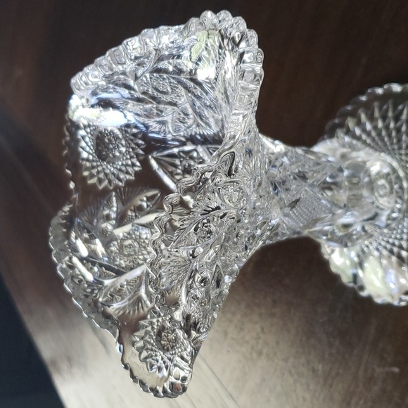 Vintage Antique Clear Glass Ruffled Sawtooth Paddle Wheel Pattern Vase 6.5" - Picture 10 of 16